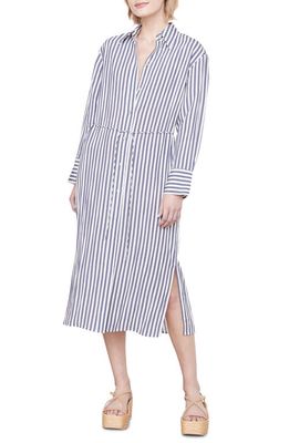 Vince Coastal Stripe Long Sleeve Shirtdress in Coastal/Optic White