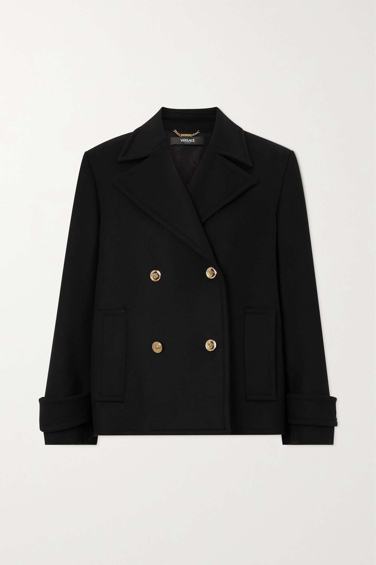 Versace - Icons Double-breasted Wool-blend Drill Coat - Black