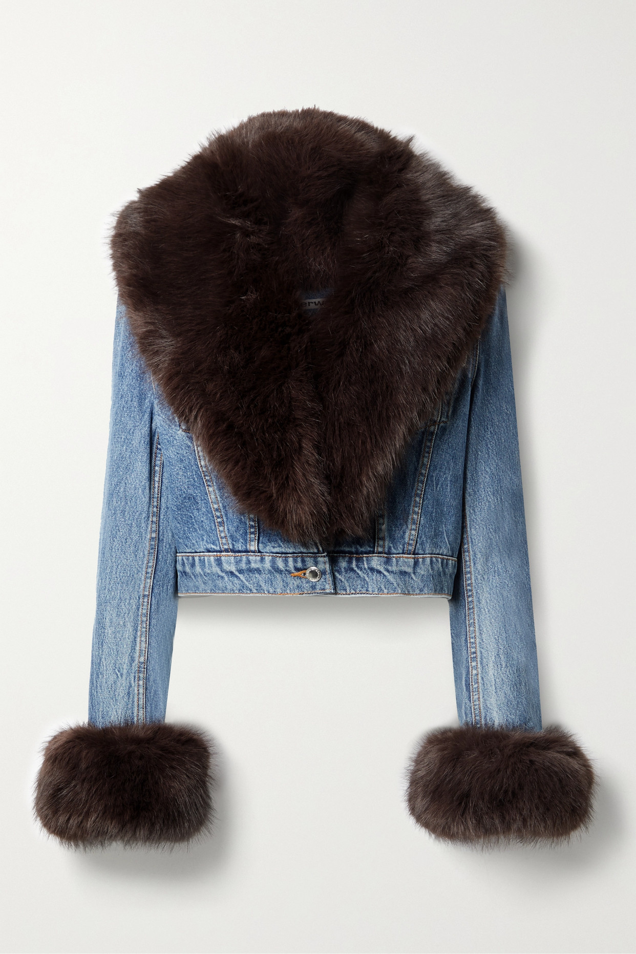 Alexander Wang - Cropped Faux Fur-trimmed Denim Jacket - Blue
