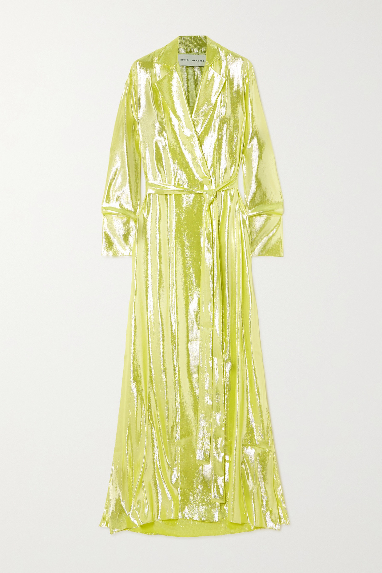 Michael Lo Sordo - Belted Silk-lamé Maxi Shirt Dress - Green