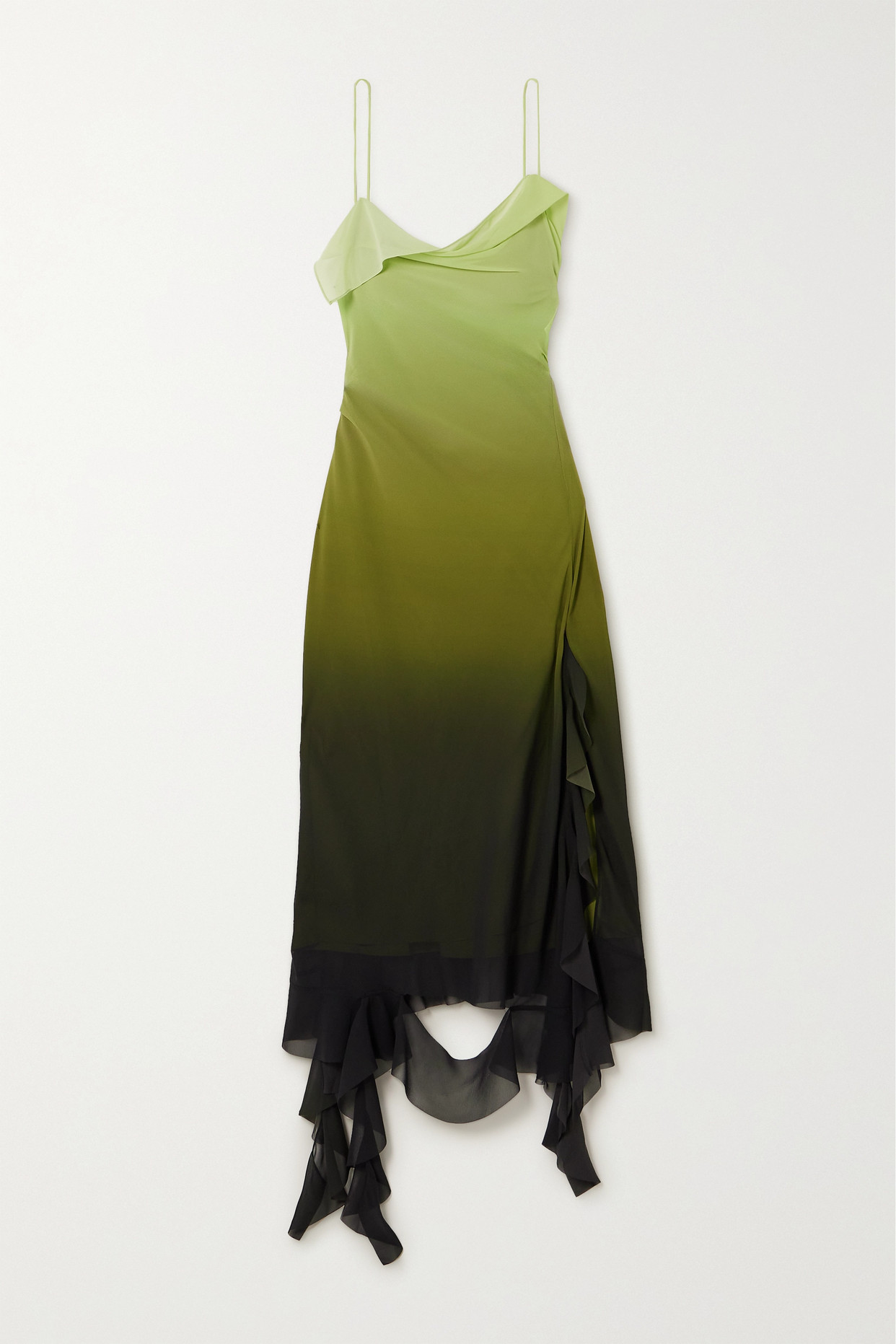 Acne Studios - Asymmetric Ruffled Ombré Chiffon Midi Dress - Green