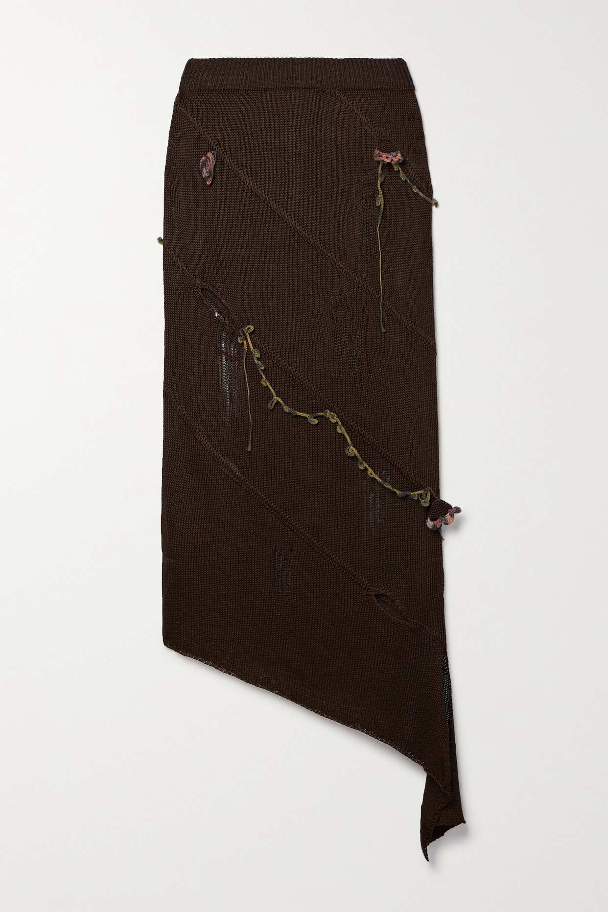 Acne Studios - Keelah Asymmetric Distressed Appliquéd Knitted Midi Skirt - Brown