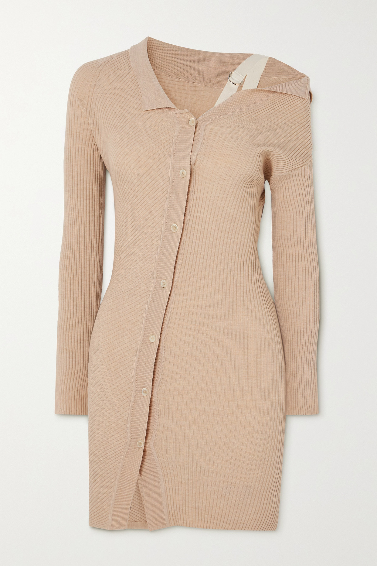 Jacquemus - Colin Asymmetric Ribbed Wool-blend Mini Dress - Neutrals