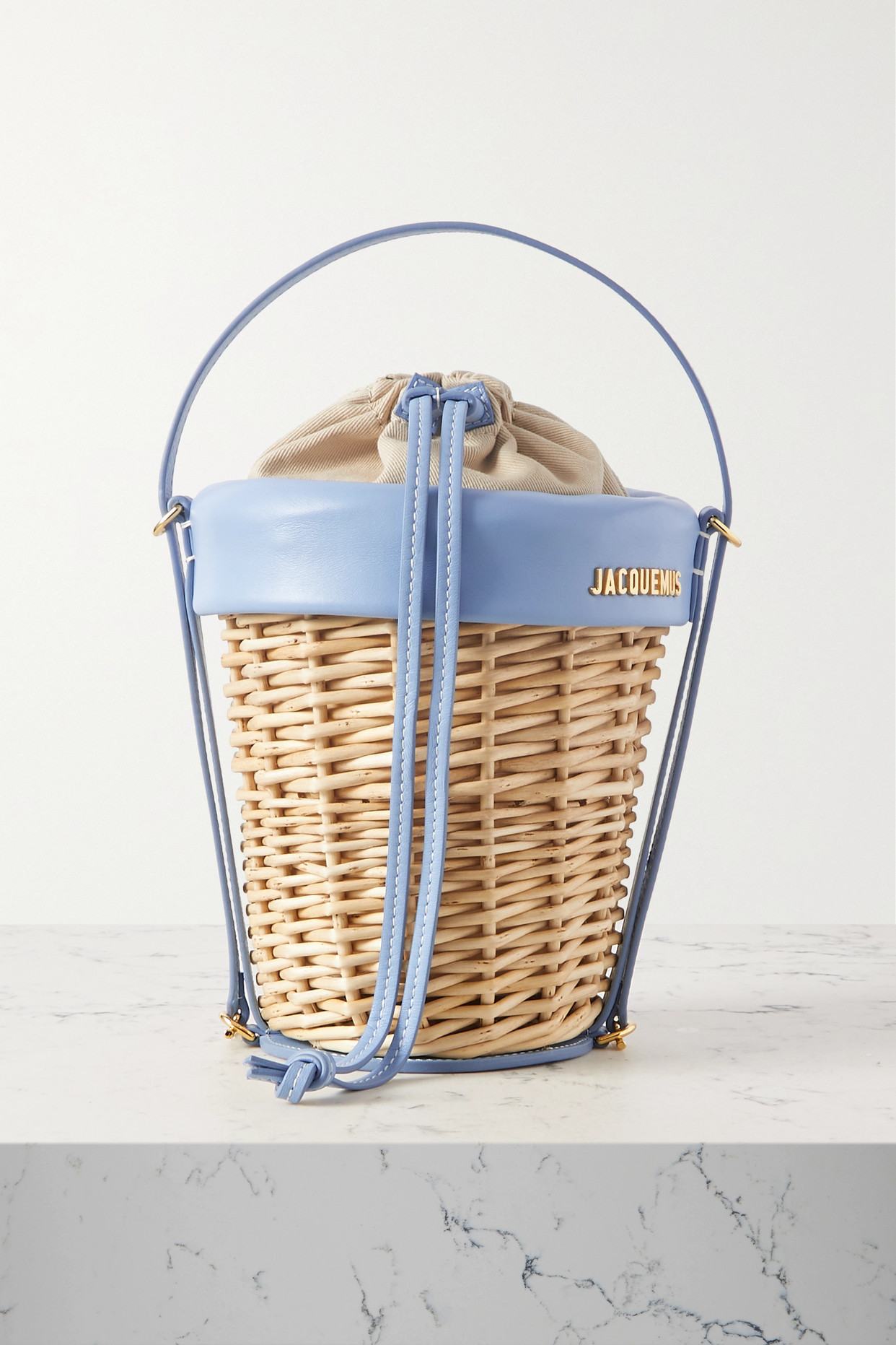 Jacquemus - Le Panier Mini Leather-trimmed Raffia Bucket Bag - Blue