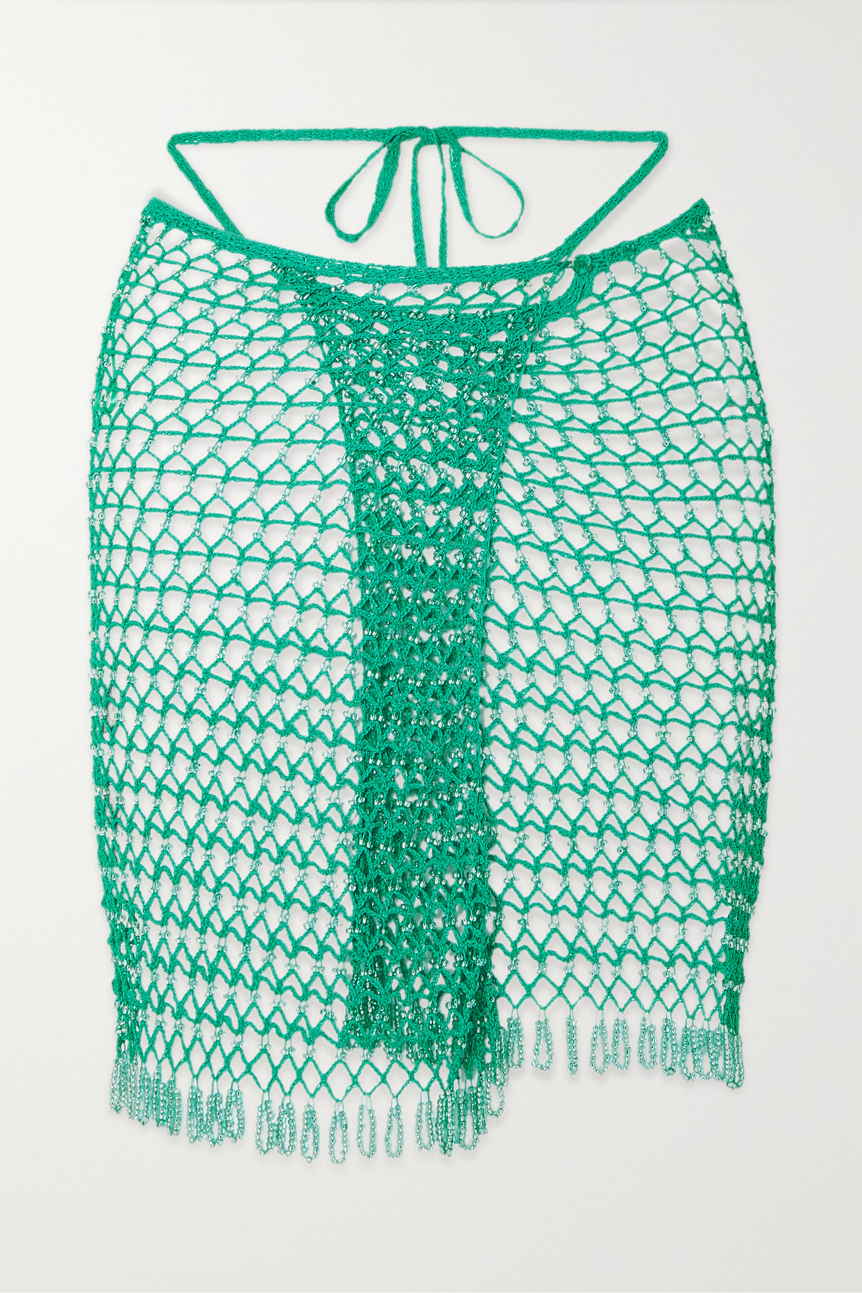Cult Gaia - Sato Beaded Fringed Crochet-knit Coverup - Green