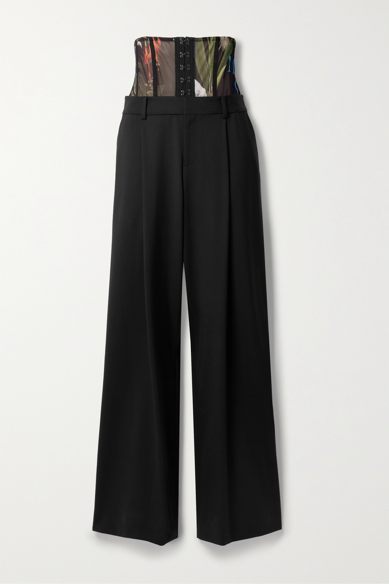 Monse - Printed Tulle And Wool-blend Twill Wide-leg Pants - Black
