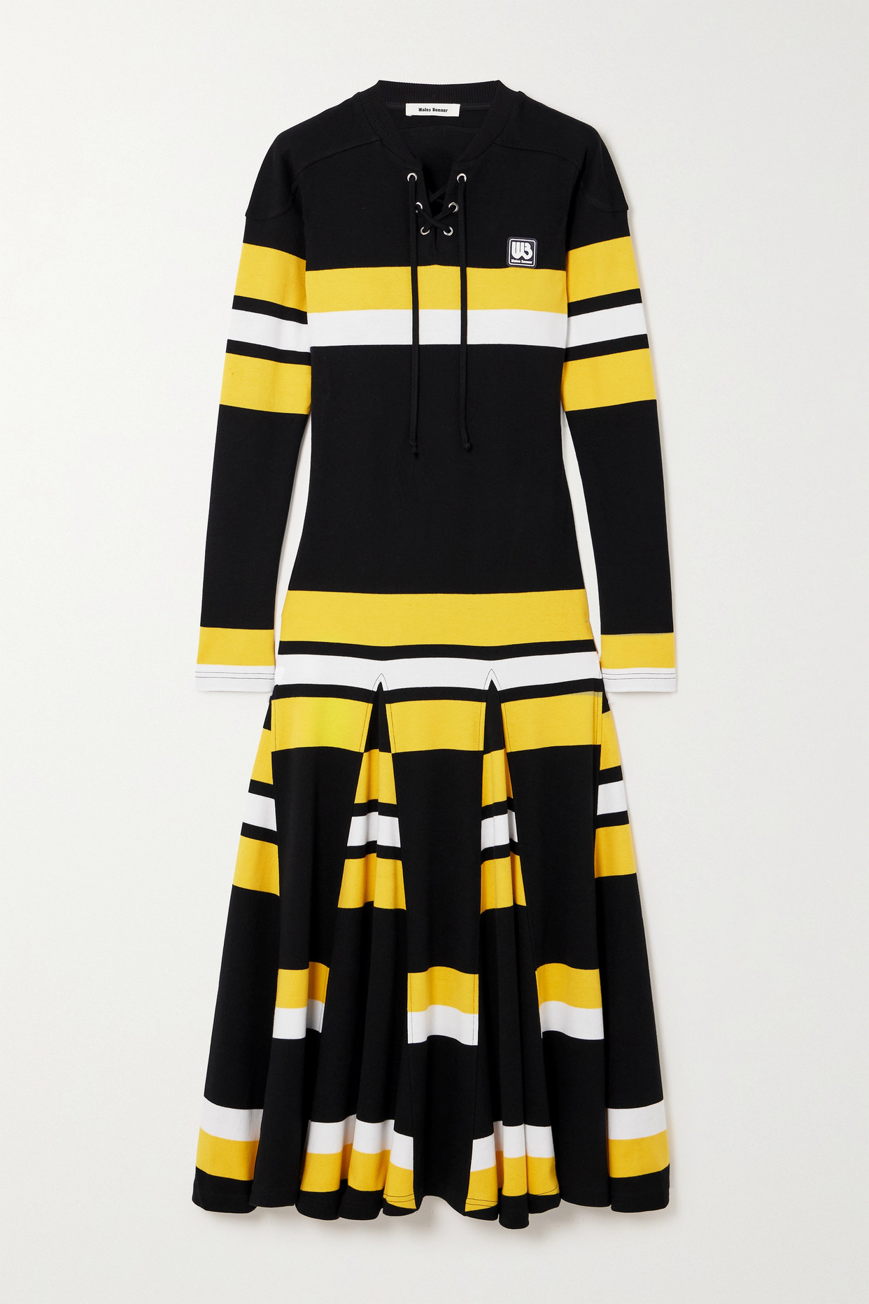Wales Bonner - Aurora Pleated Striped Organic Cotton Midi Dress - Black