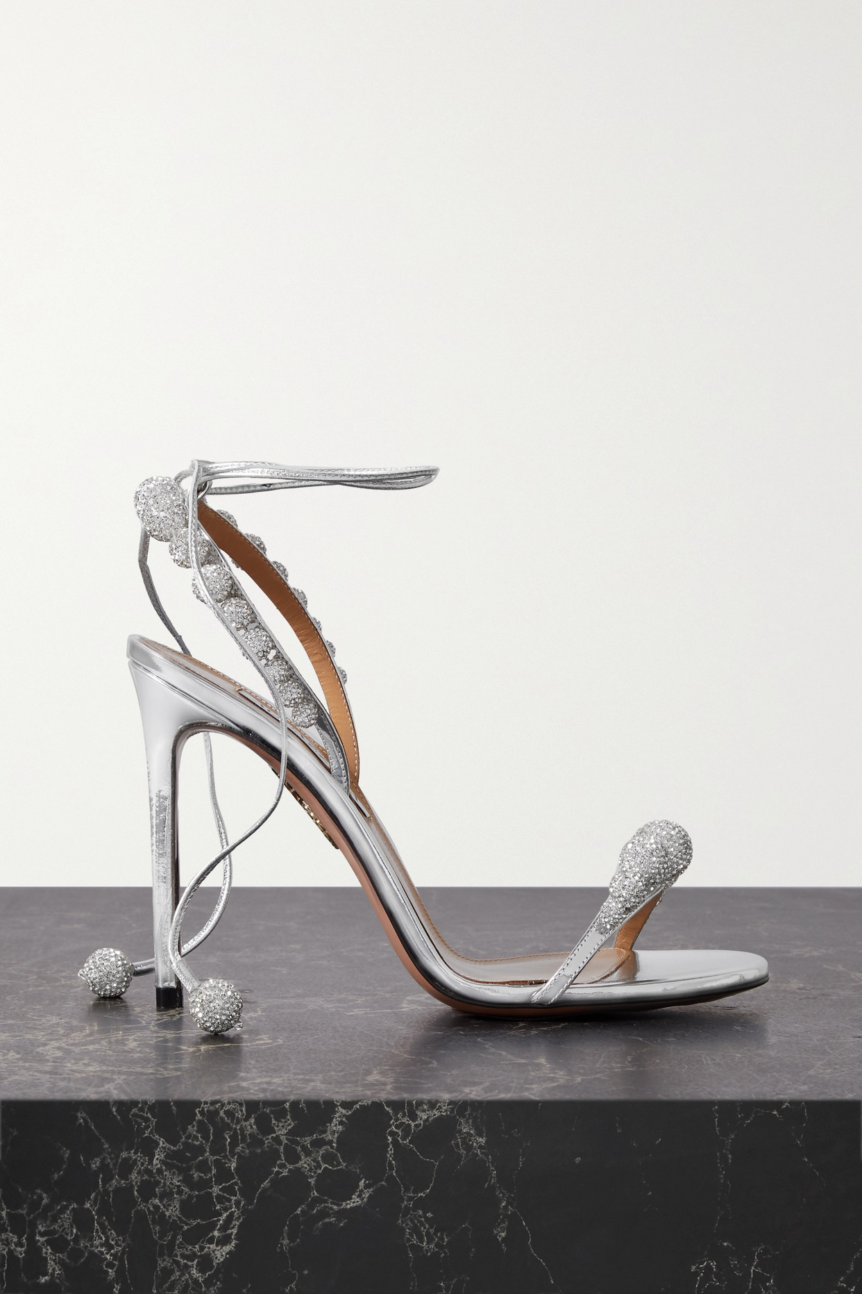 Aquazzura - Disco Dancer 105 Crystal-embellished Mirrored-leather Sandals - Silver
