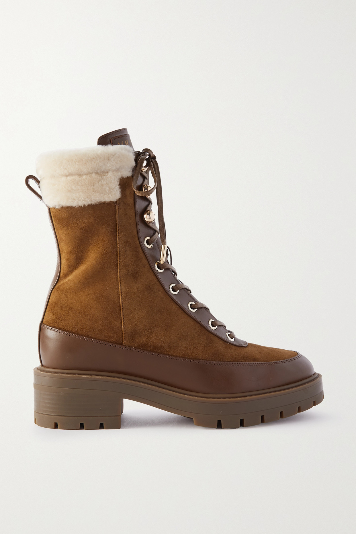 Aquazzura - Very Cortina Shearling-and Leather-trimmed Suede Ankle Boots - Brown