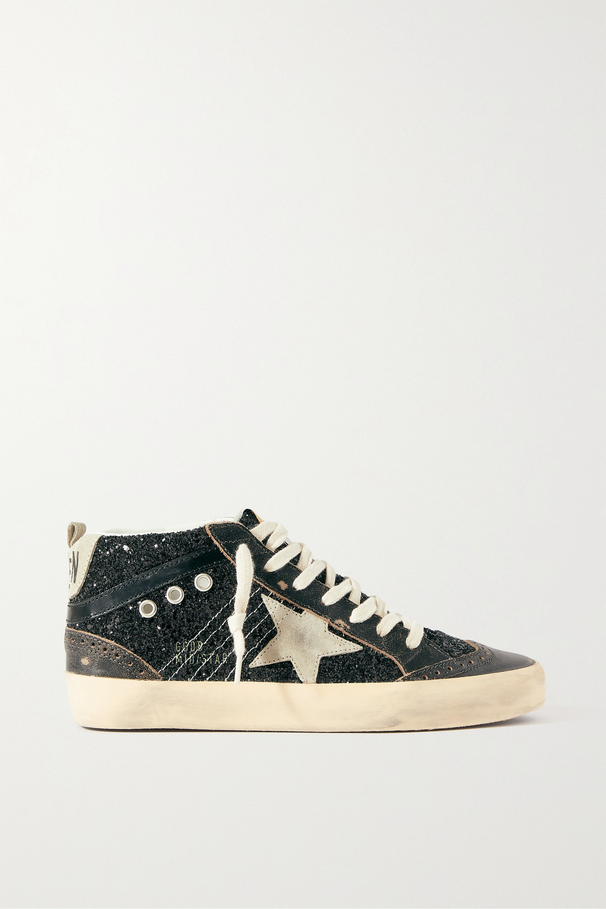 Golden Goose - Mid Star Suede And Leather-trimmed Distressed Glittered Faux Leather Sneakers - Black