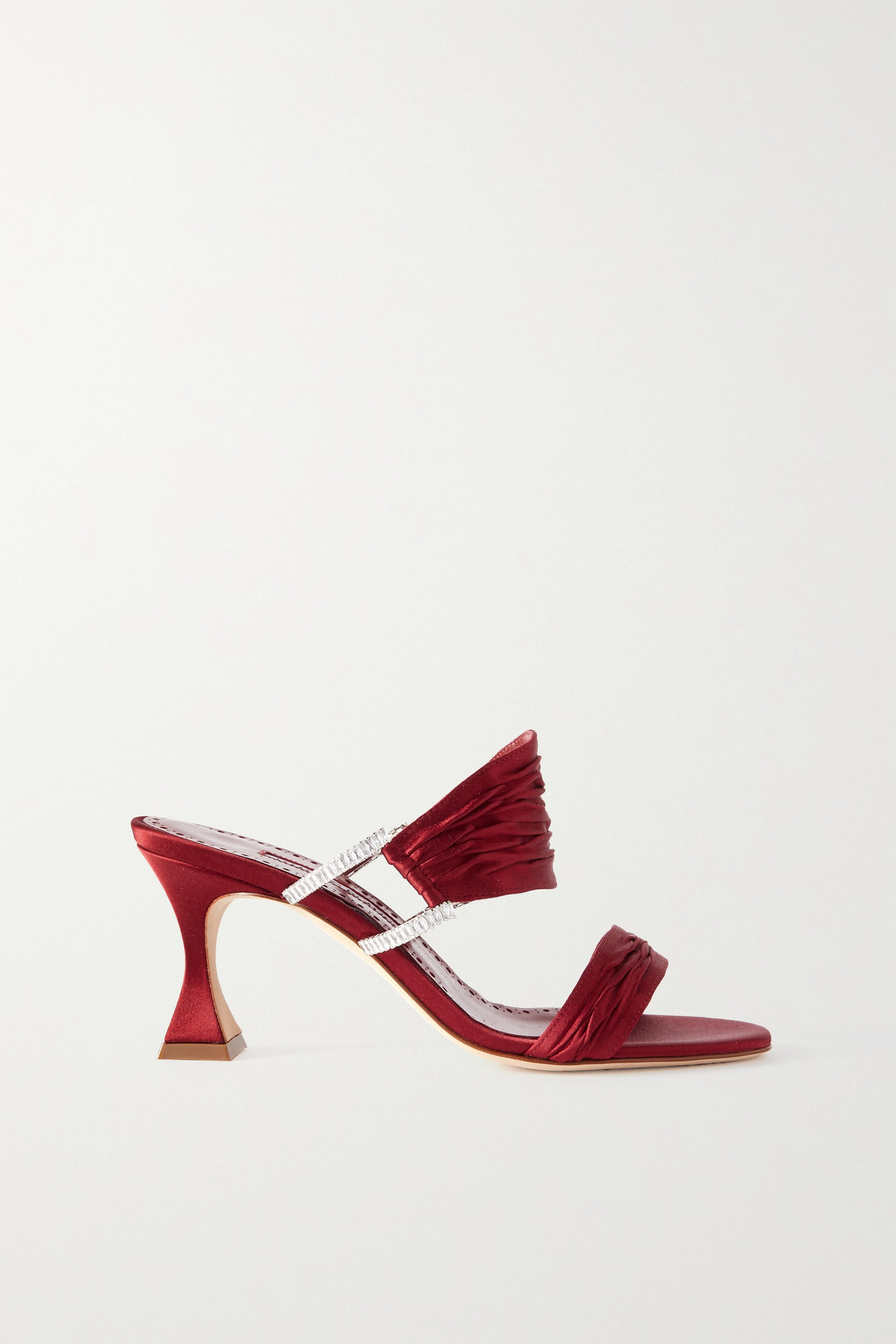 Manolo Blahnik - Chinap 70 Crystal-embellished Gathered Satin Mules - IT38.5