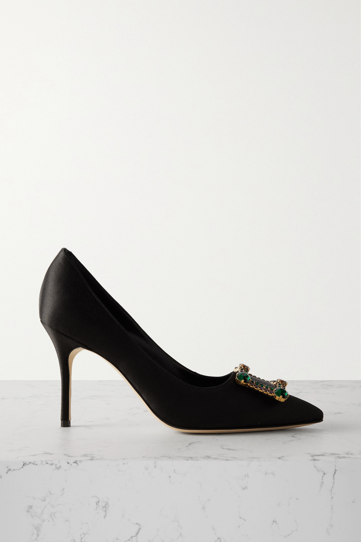 Manolo Blahnik - Vitala 90 Crystal-embellished Satin Pumps - Black
