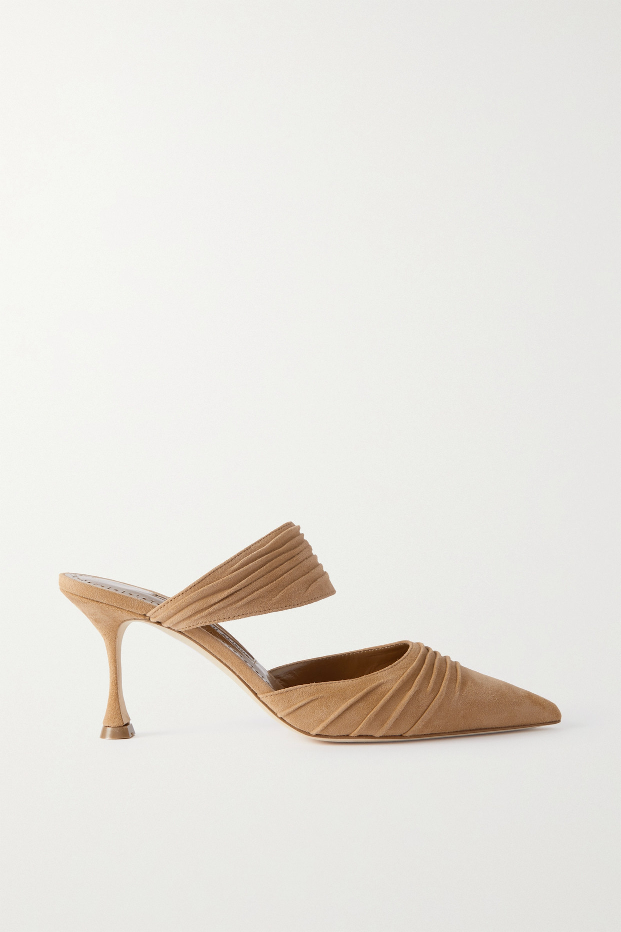 Manolo Blahnik - Circeamu 70 Ruched Suede Mules - Brown
