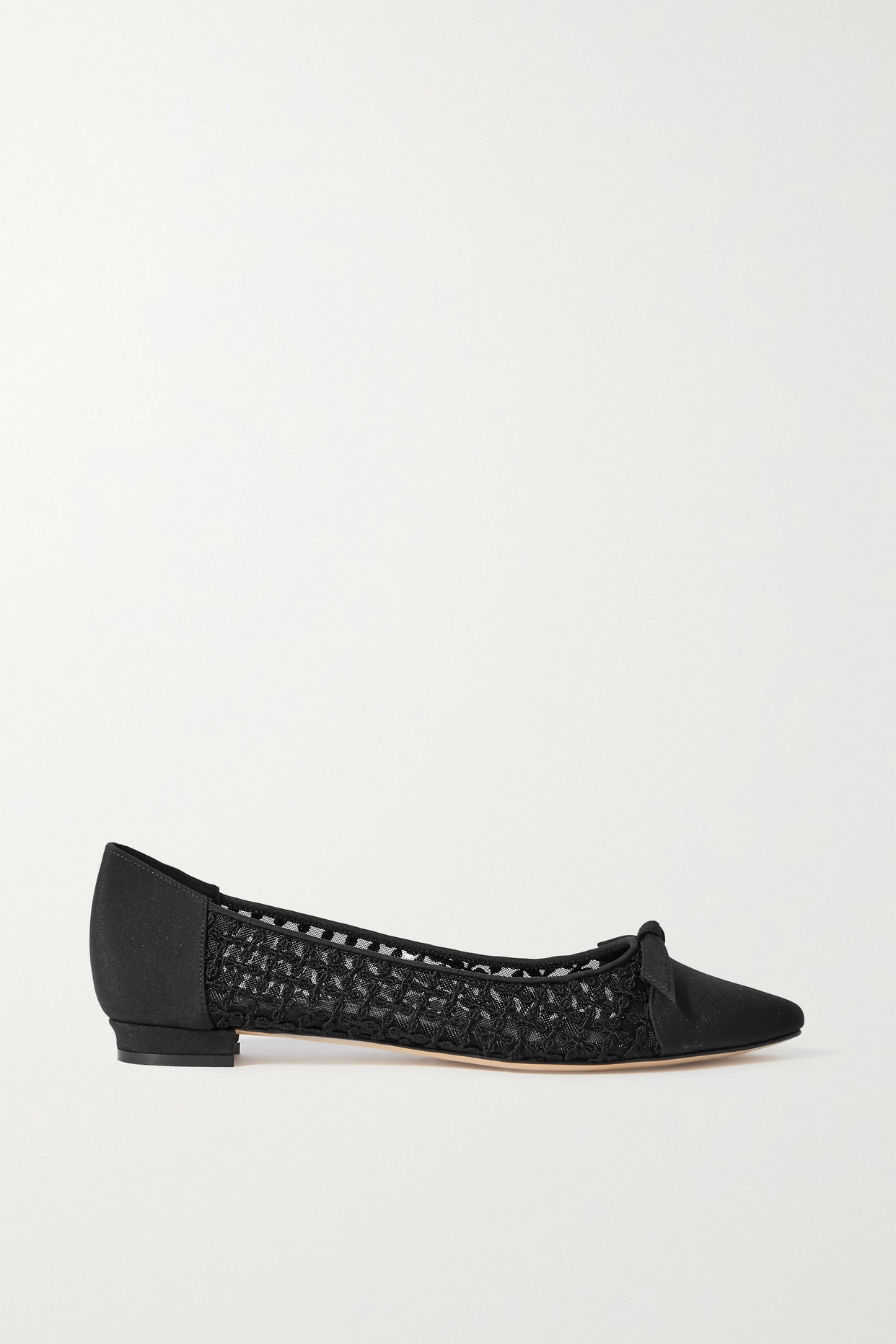 Manolo Blahnik - Tiakala Lace-trimmed Mesh And Crepe De Chine Ballet Flats - Black
