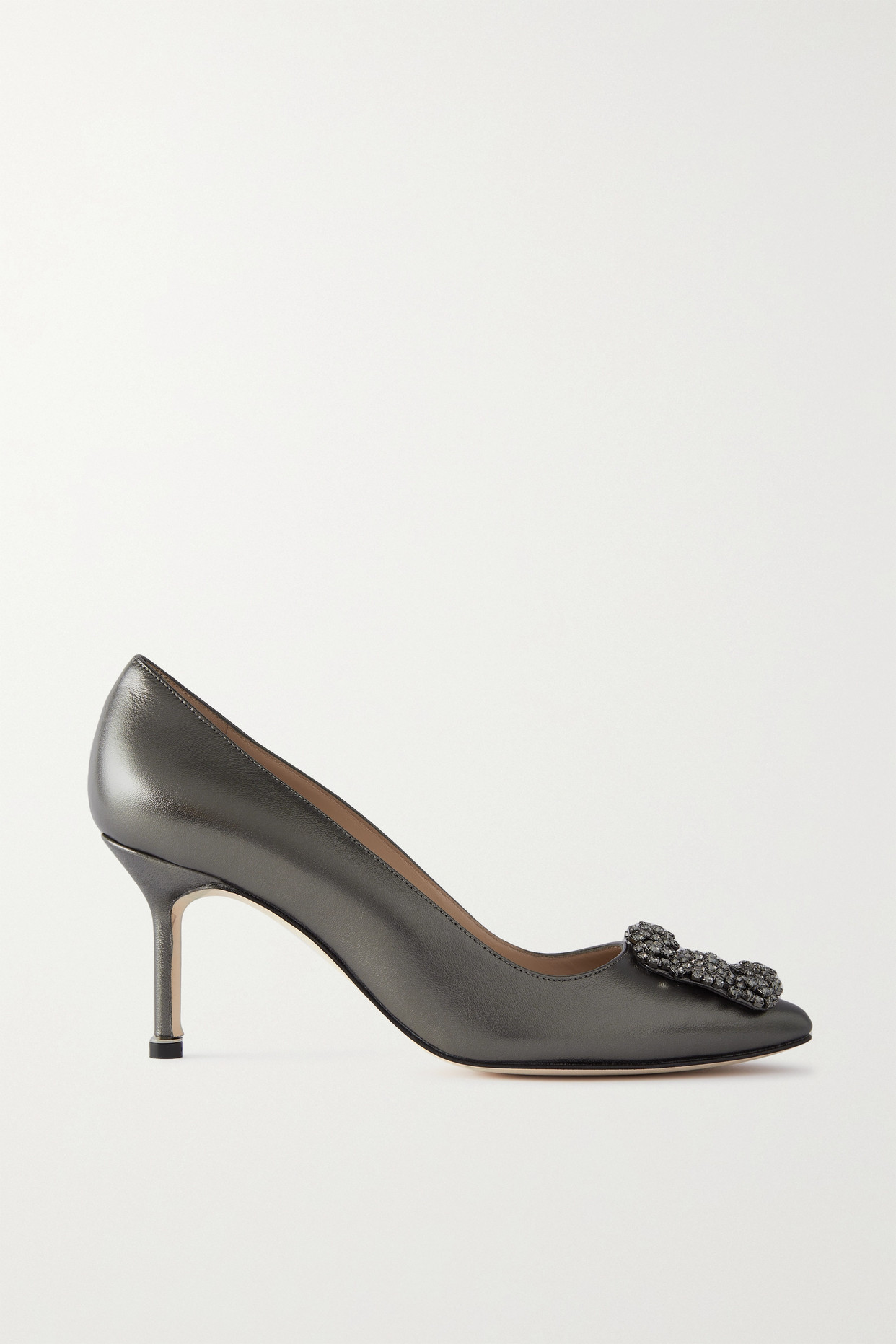 Manolo Blahnik - Hangisi 70 Embellished Metallic Leather Pumps - IT38