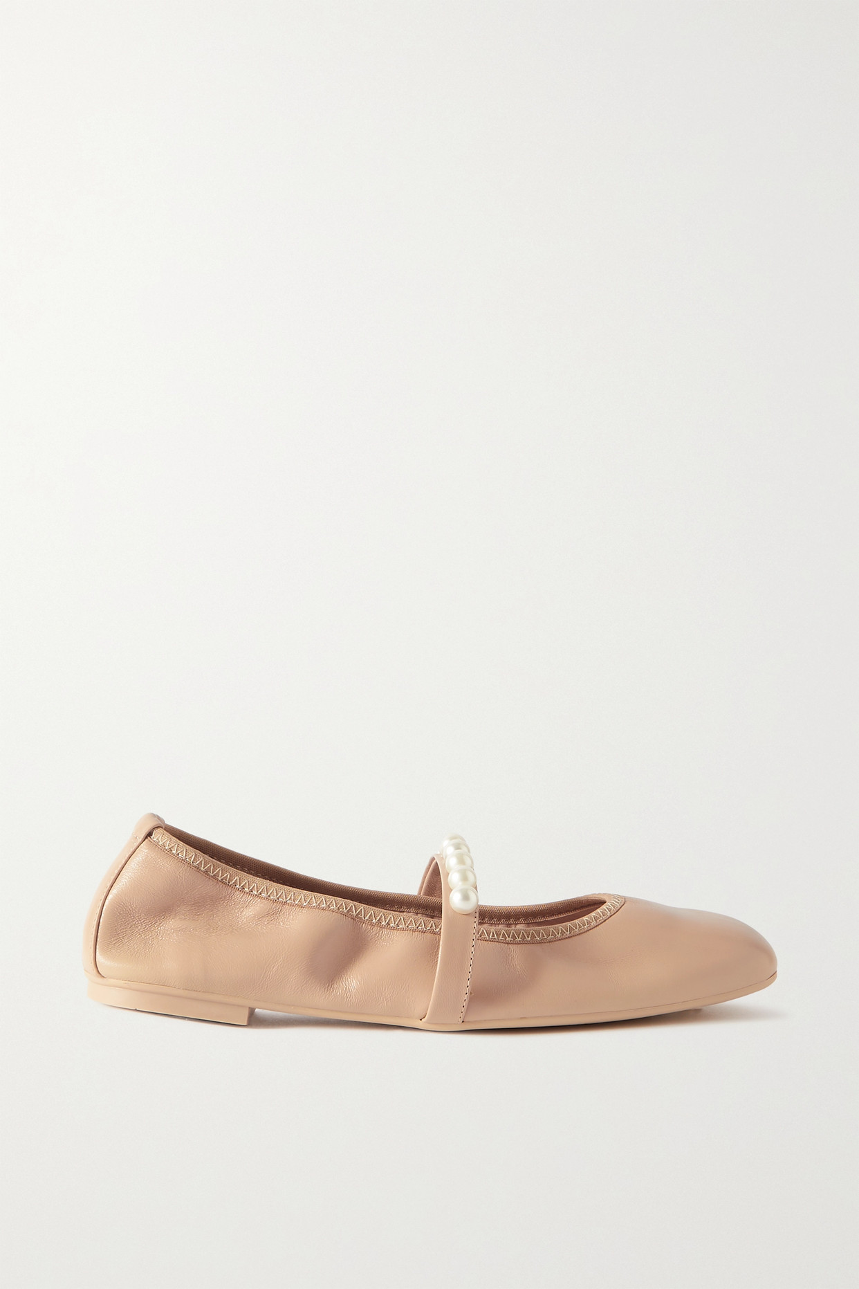 Stuart Weitzman - Goldie Faux Pearl-embellished Leather Ballet Flats - Neutrals