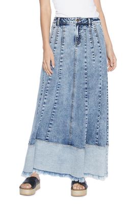 Wash Lab Denim Let's Go Colorblock Denim Maxi Skirt in Prep Blue Light