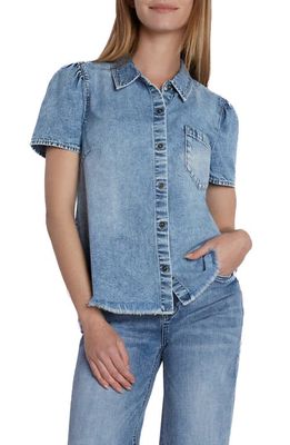 Wash Lab Denim Puff Sleeve Denim Shirt in Denim Bubble