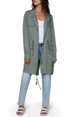 Wash Lab Denim Road Trim Split Hem Zip-Up Jacket in Army Green