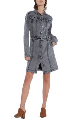 Wash Lab Denim Trucker Long Sleeve Denim Dress in Black Diamond Wash