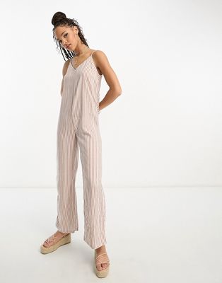 Wednesday's Girl stripe cami jumpsuit in rust-Brown