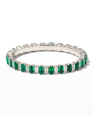 White Gold Emerald and Emerald-Cut Diamond Bracelet