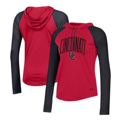 Women's Under Armour Red Cincinnati Bearcats Gameday Mesh Performance Raglan Hooded Long Sleeve T-Shirt